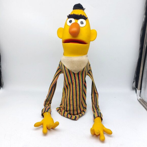 Vintage Muppets Bert Puppet Striped Shirt Rubber & Cloth Collectible Sesame Stre